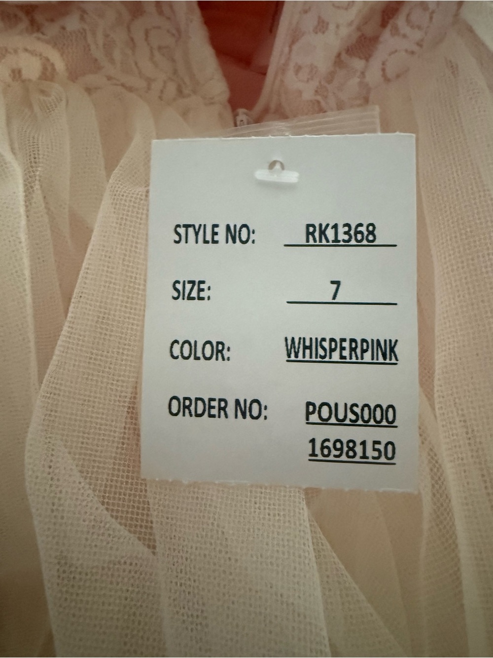 David's Bridal Blush Lace & Tulle Flower Girl Dress with Ribbon Sash - Picture 3 of 4